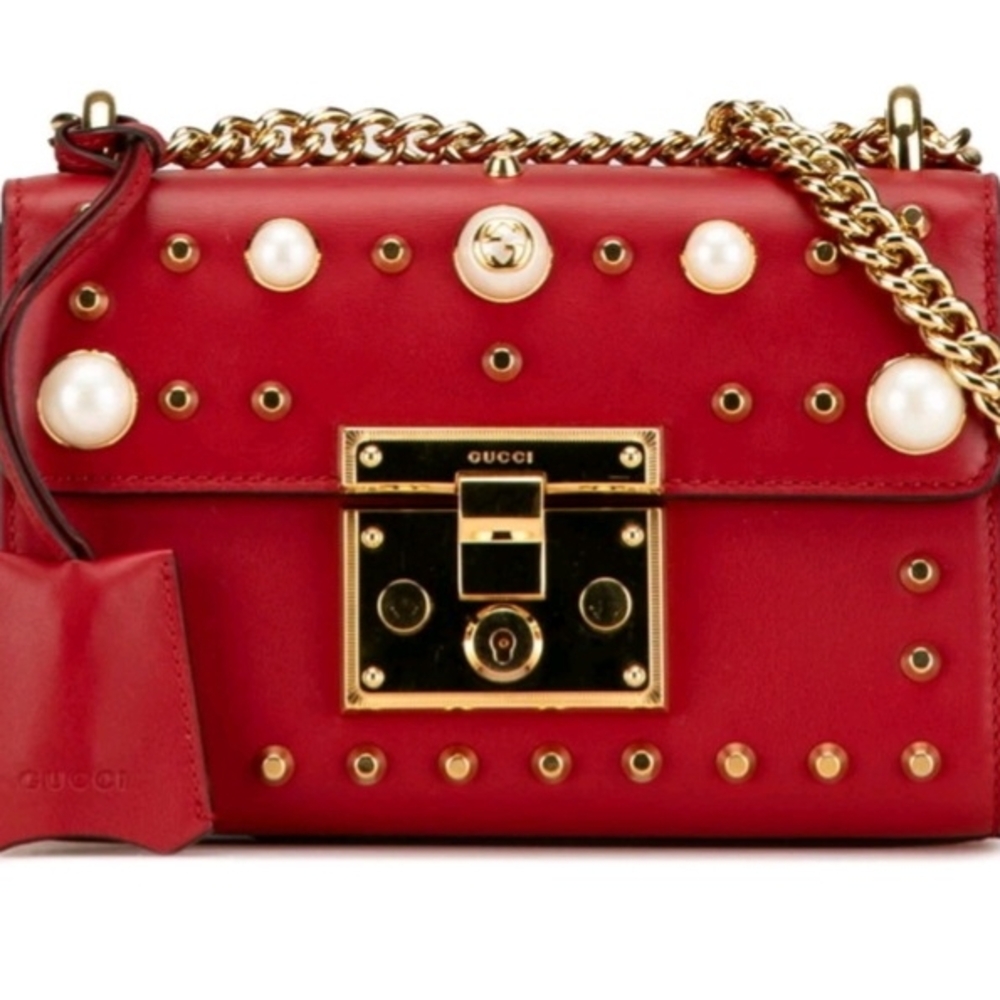 Gucci Padlock Red Crossbody Bag with Gold Accents